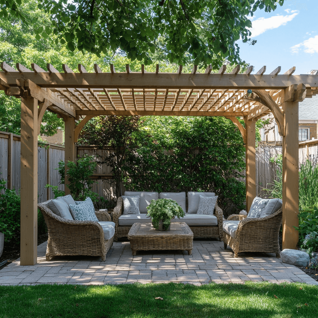 backyard landscaping with evergreens